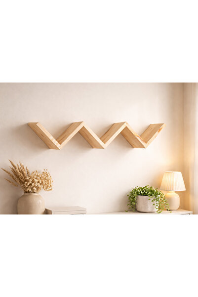 ITERRA Masif Çam Zigzag Duvar Rafı – Dekoratif Ahşap Kitaplık