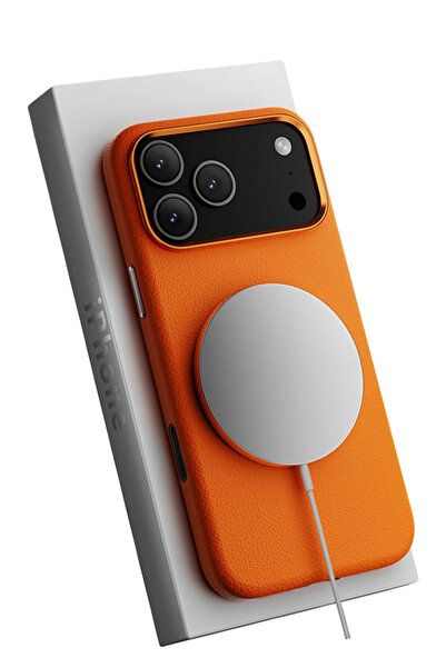 POYRAZ MARKET غطاء جوكي آيفون 17 برو وندر من الجلد ماج سيف - برتقالي