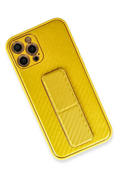 FREEDOM STOREE حافظة نيو فيس لهاتف آيفون 12 برو ماكس كوكو كربون مع حامل - أصفر