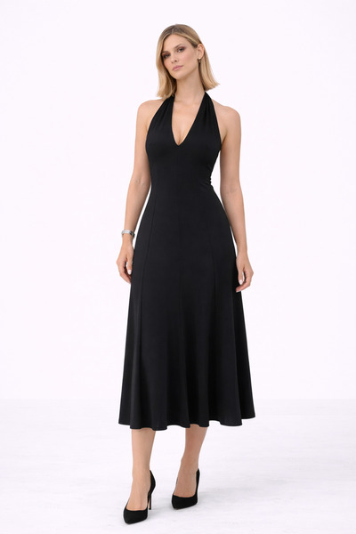 Paw Garage فستان نسائي أسود بتفاصيل ملتفة حول الرقبة