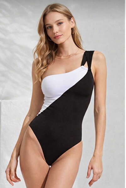 Pierre Cardin Дамски еднораменен черно-бял бански костюм