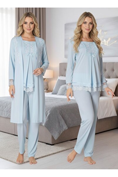 Lohusa Homewear Women's Blue Long Sleeve Elegant Lace Detailed Design Materni...