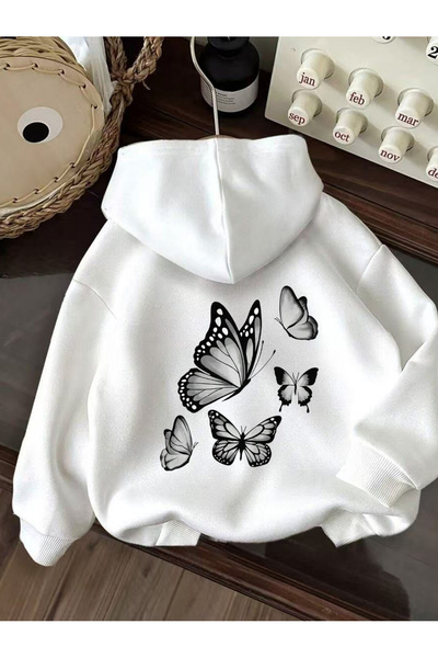 Deocept Unisex Butterfly Printed Hooded Comfortable Fit Oversized Cut Sweatsh...