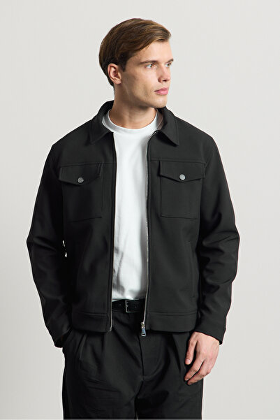 Danger Men's Standard Fit Shirt Collar Jacket Black