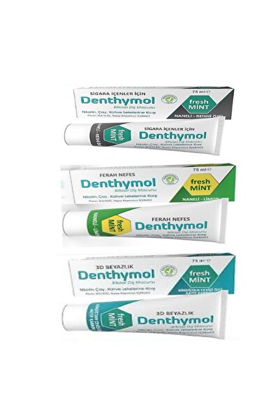 DENTHYMOL Bitkisel Diş Macunu Fresh Mint–Sigara İçenler–3D Beyazlık–Çay Kahve Lekeleri–Florürsüz SLS’si–75 ml