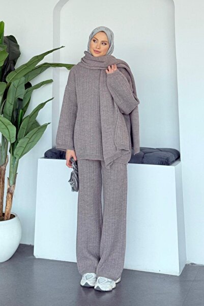 Hazamoda Sıla Atklılı Knitwear Set Mink