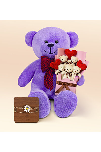 Özgüner Oyuncak هدية عيد الحب: دمية دب بطول 90 سم مع ربطة عنق، وباقة دمى دببة...