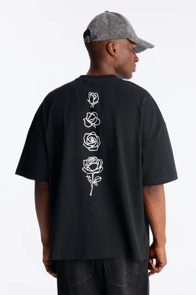 Cool mans Tricou unisex cu gât rotund, cu imprimeu cu trandafiri negri, mărim...