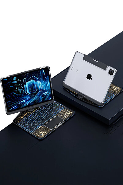 Datatek Newface JP11 iPad Pro 11 (2022) Kılıf Vales Dönen Ledli Klavyeli Tabl...