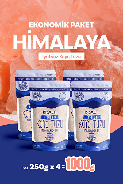 Bisalt 4'LÜ EKONOMİK PAKET İYOTSUZ HİMALAYA KAYA TUZU - 4X250G - (İNCE TANELİ...
