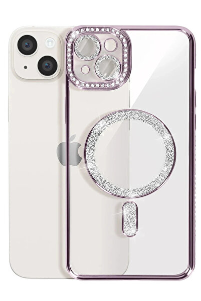 POYRAZ MARKET حافظة نيو فيس لآيفون 14، حافظة مغناطيسية لامعة مزخرفة - وردي