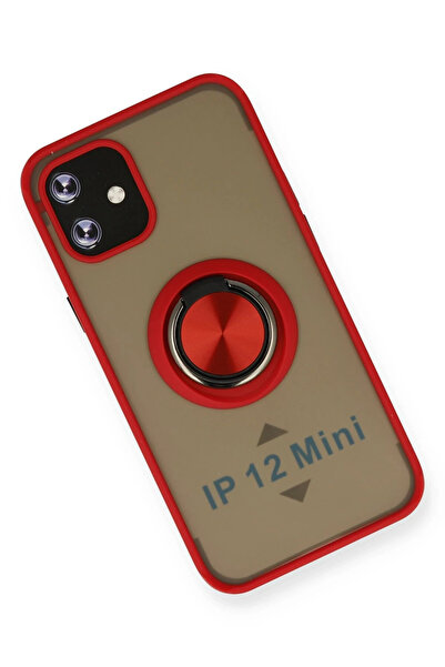 ZEMİRA HOME غطاء حماية سيليكون لهاتف آيفون 12 من نيو فيس مع حلقة مونتريال - أحمر