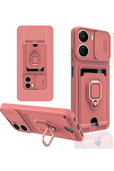 TBL DEKOR حافظة نيو فيس فيفو Y16 زوما مع حلقة بطاقة العمل سيليكون - وردي