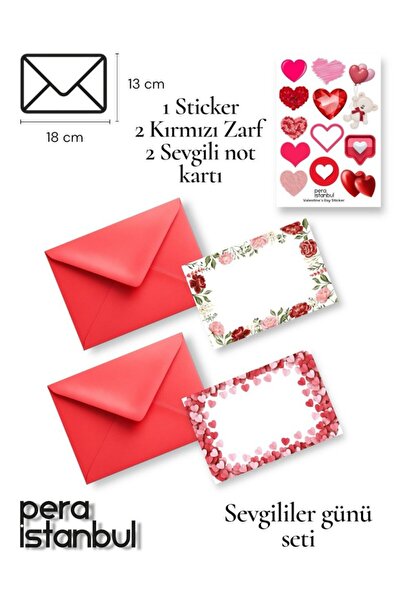 Pera İstanbul 2 Adet Kırmızı 13x18 Zarf 2 Adet Hediyelik Not Kartı 1 Adet Sti...