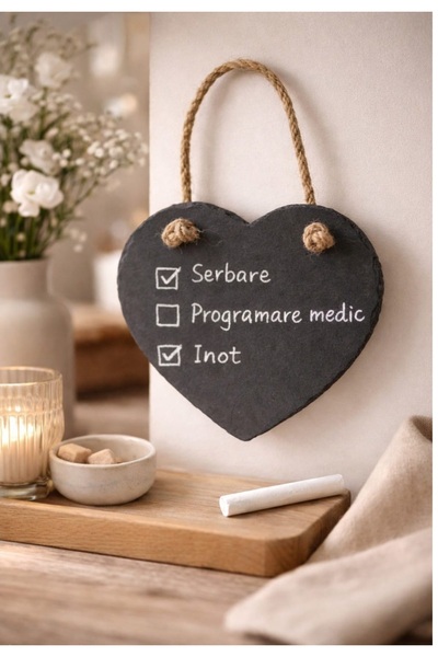 Out Of The Blue Decorative heart-shaped slate plaque with jute string and chalk