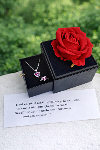 MEKKANMODA Sevgiliye Özel Çelik Kolye Ve Yüzük Seti Özel Kutulu Hediyeli