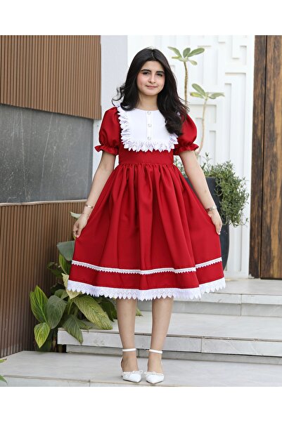 Totikids Girls' red dress with royal lace trim - 1168