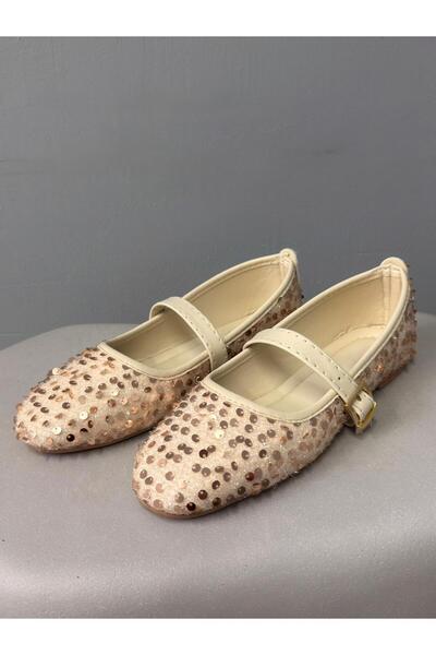 Beyond Дамски бежови балерини с пайети и закопчалка 1 см BYNDPUL01