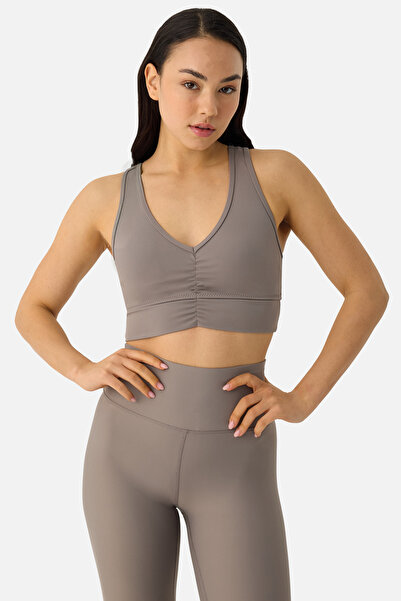 Superstacy Sutien sport Amara cu detalii încrețite, culoare piatră