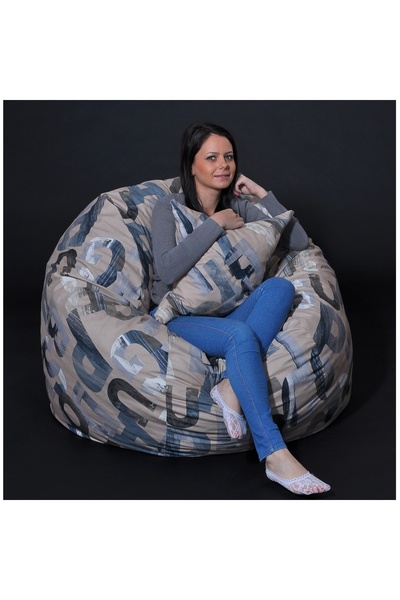 Pufrelax King Size Armchair Set with Cushion, Textile Material - Army Scrabble