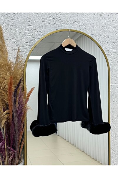 BENAHOLL Aslıhan Kolu Kürklü Sendy Blouse-Bn4593 Black