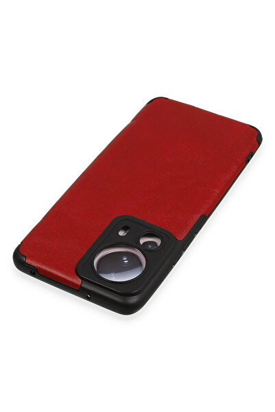 BALCI حافظة نيو فيس لهاتف Xiaomi Mi 13 Lite مصنوعة من الجلد والسيليكون - أحمر