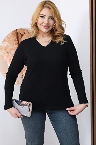 Siyezen Plus Size V-Neck Cotton Lycra Blouse