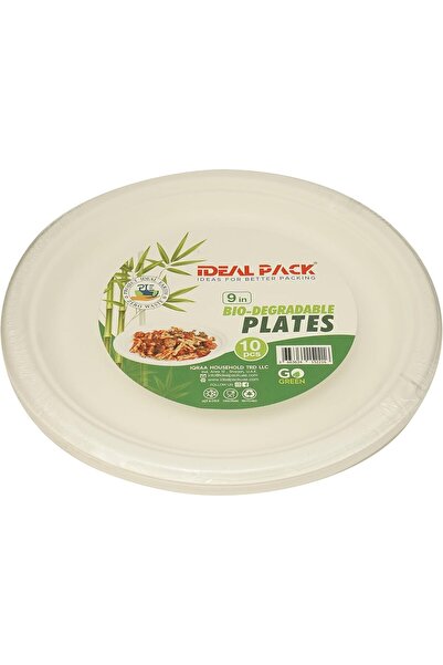 Ideal Pack Bio Degradable Plates, 9Inch, Pack of 10pcs, White
