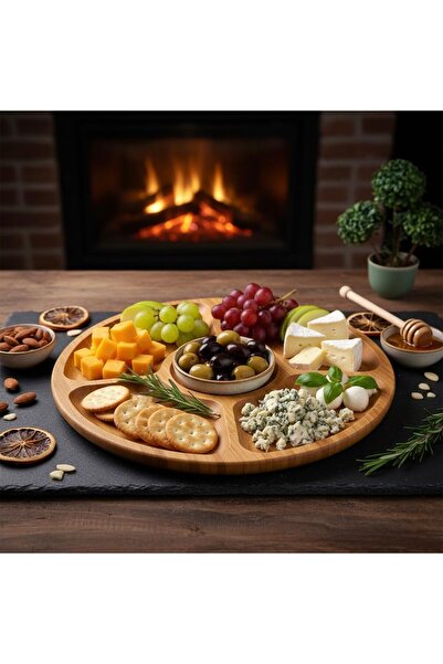 BRF 33DTicaretDY Deconox 5 Bölmeli Bambu Servis Tabağı (30 cm) | Yuvarlak Pey...