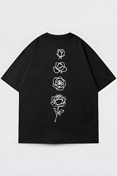 Agolady Μαύρο μπλουζάκι με στάμπα τριαντάφυλλα και λαιμόκοψη ποδηλάτου σε μεγ...