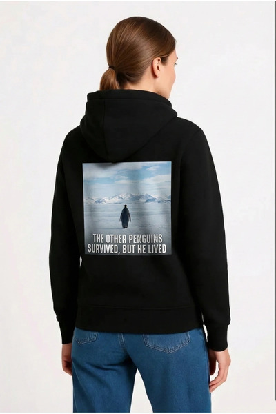 BLACK MODBLACK Women's Oversized Hoodie - Back Printed "Survivor Penguin" The...