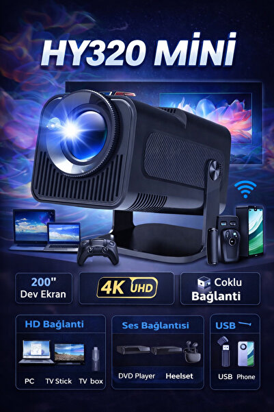 Qifit HY320 MİNİ LED Projektör – 1080P Full HD & 4K Destek, Wi-Fi 6, Bluetoot...