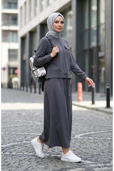 sefamerve Cepli Pamuklu Tesettür ikili Takım 0238-03 Antrasit