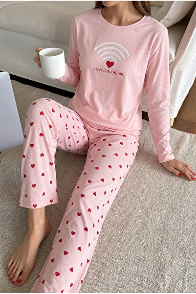 FEMELLE Pink Heart Patterned Pajama Set