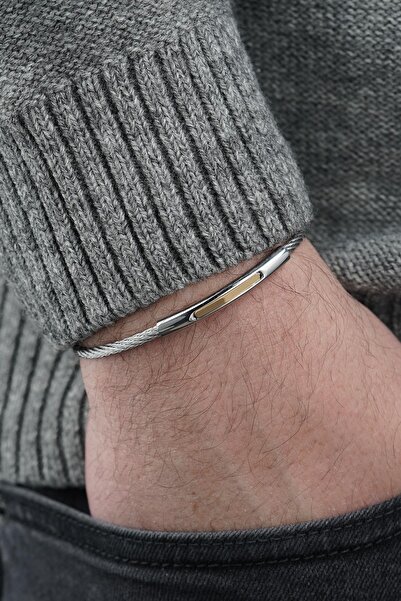 FRNCH 316L Çelik İtalyan Model Gümüş-Altın Renk Erkek Bileklik FRJ12833-3833-AG