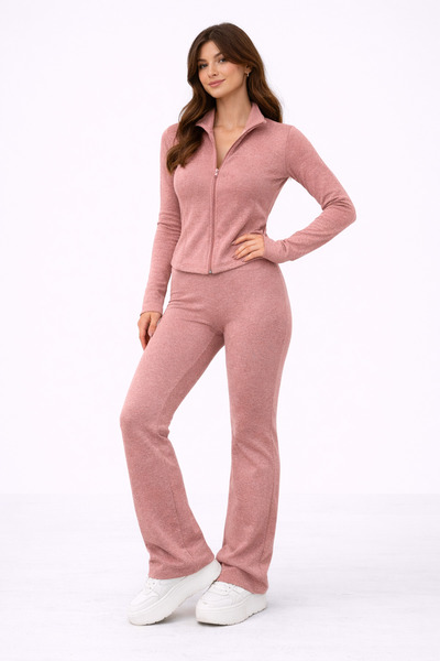 Paw Garage Women's Zippered Jacket & Wide-Leg Leggings Top-Bottom Set
