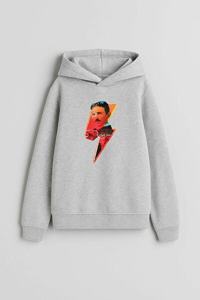 AYDESİGN Nikola Tesla Printed Gray Hooded Sweatshirt Hoodie