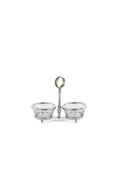 Mikasa Moor Gümüş Metalli 2 Bölmeli Cam Çerezlik 22x10x18cm