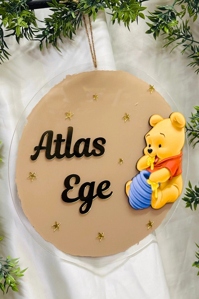 RetroLazer Figürlü Bebek Odası Pleksi Hastane Bebek Kapı Süsü İsimlik Makrome...