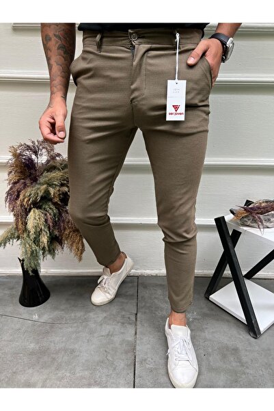 Ser Joven Men's Brown Slim Fit Armür Patterned Stretch Fabric Trousers
