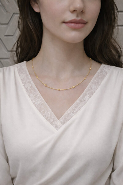 EG JEWELRY Çelik Boncuk Detaylı İnce Zincir Kolye