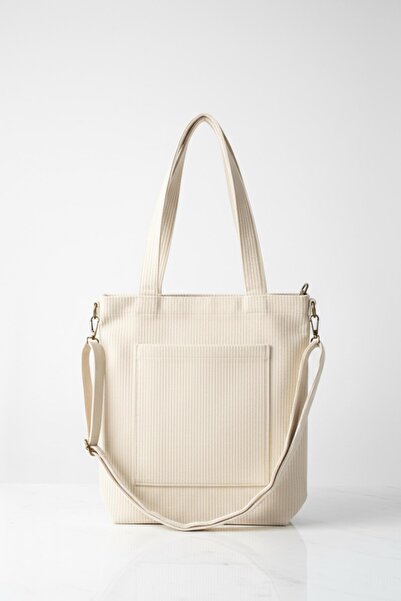 Bagg Geantă din catifea model Volera, culoare ecru