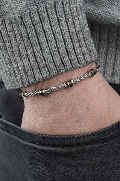 FRNCH 316L Çelik İtalyan Model Gümüş-Altın Renk Erkek Bileklik FRJ12840-3840-AG