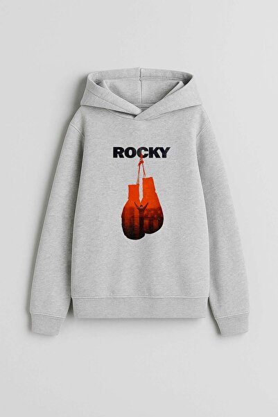 AYDESİGN Rocky Balboa Printed Gray Hooded Sweatshirt Hoodie
