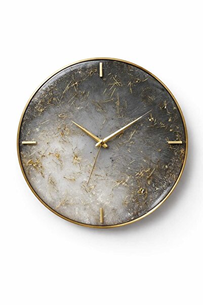 Epoxia Dizayn Epoksi Siyah Renk Altın Rengi Pırıltılı Oval Duvar Saati