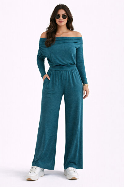 Paw Garage Women's Boat Neck Bat Sleeve Pocketed Palazzo Top and Bottom Set