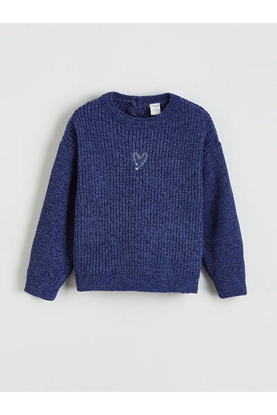 LC Waikiki Navy Blue Heart Embroidered Girls' Knitwear Sweater from Hera Fashion