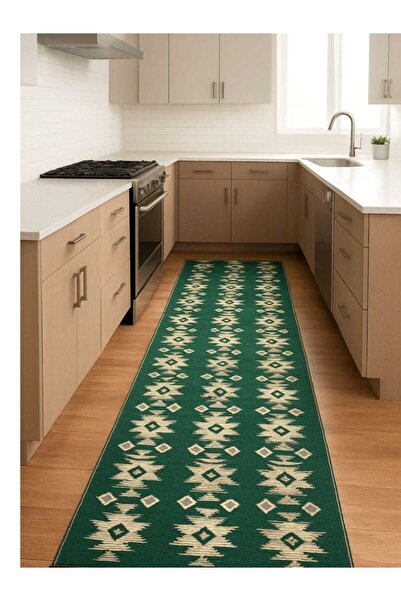 OEM Hall Carpet, Woven, Double-Sided, Size 60 x 400 cm Green and Cream, Rusti...