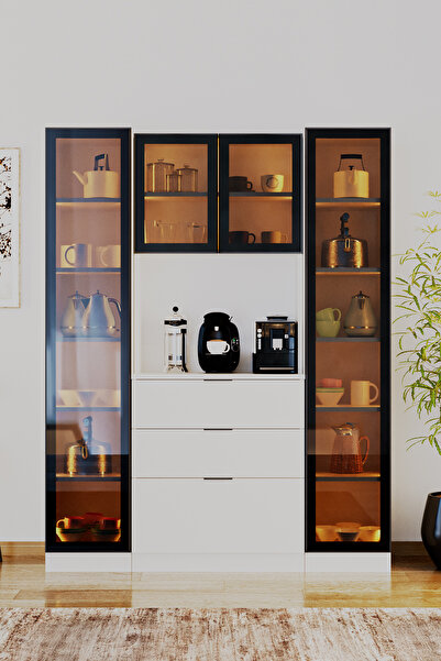 Evdemo Sierra Temperli Cam 4 Kapaklı Ledli Kahve Köşesi Mutfak Kiler Dolabı B...