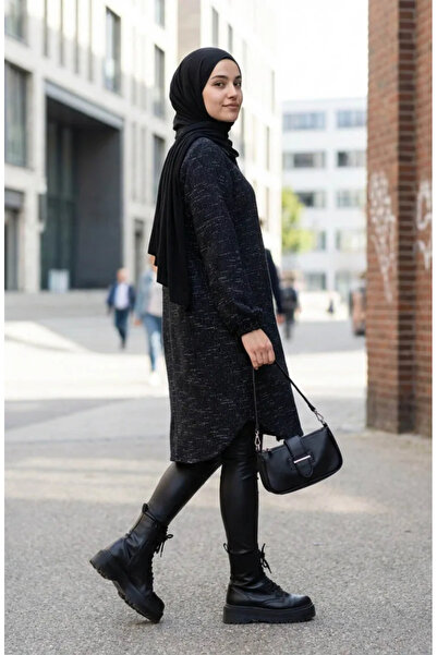 sefamerve Shirt Collar Buttoned Winter Tunic 2501A-01 Navy Blue